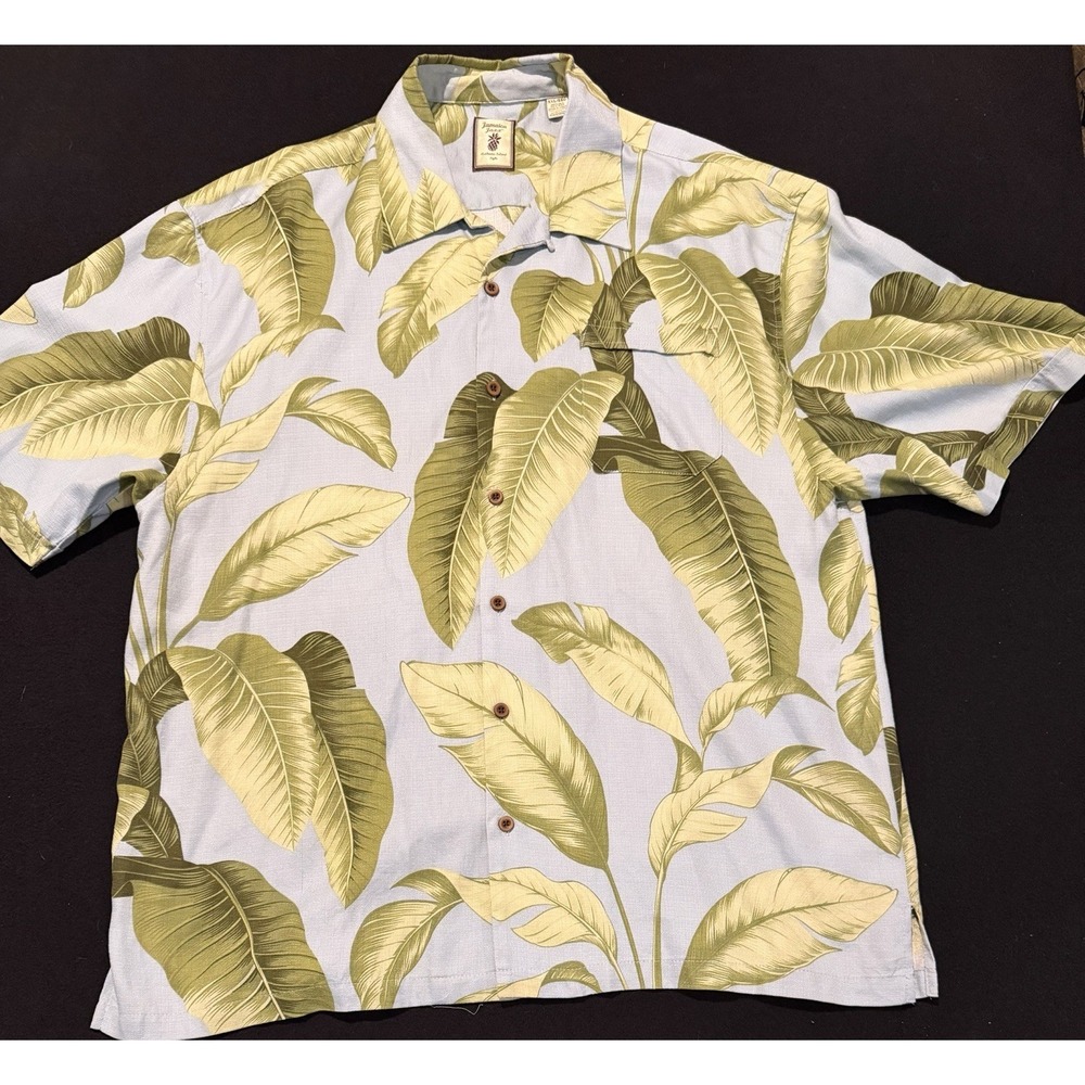 Jamaica Jaxx‎ Mens XXL Silk Tropical Banana Leaf Button Down Shirt
